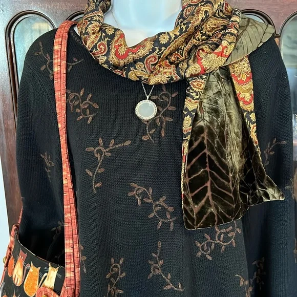 Fall/Winter Ensemble: Talbots Sweater, Silk Devoré Scarf, Effy Locket, Cat Purse